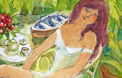 Afternoon Tea by the Pond 　12 x 16 in.　watercolor + ink　