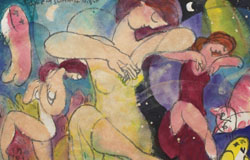 Dance in Summer Night　24 x 36 in.　Mixed Media on Hand-Made Paper 　
